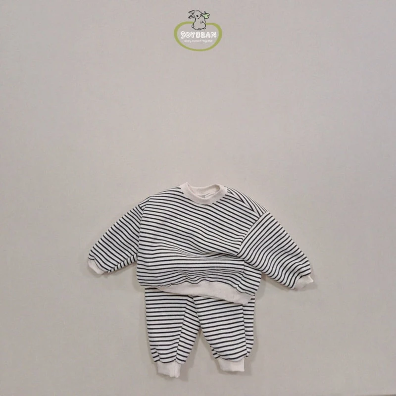 Soybean - Korean Children Fashion - #fashionkids - Fleece Stripe Top Bottom Set - 9