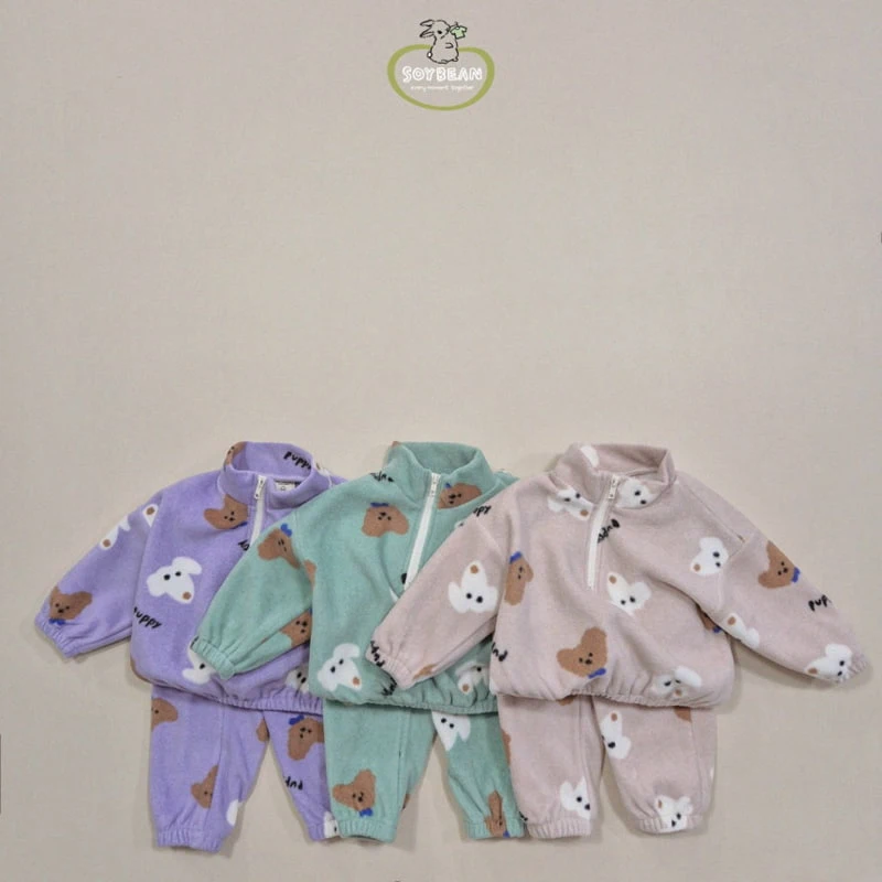 Soybean - Korean Children Fashion - #kidsshorts - Fleece Puppy Mockneck Top Bottom Set