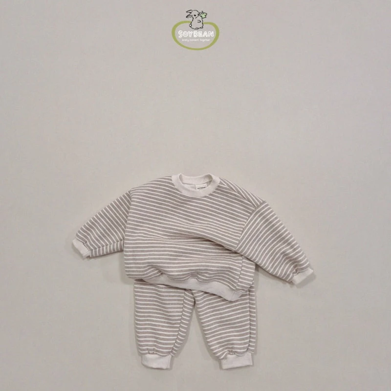 Soybean - Korean Children Fashion - #kidsshorts - Fleece Stripe Top Bottom Set - 10