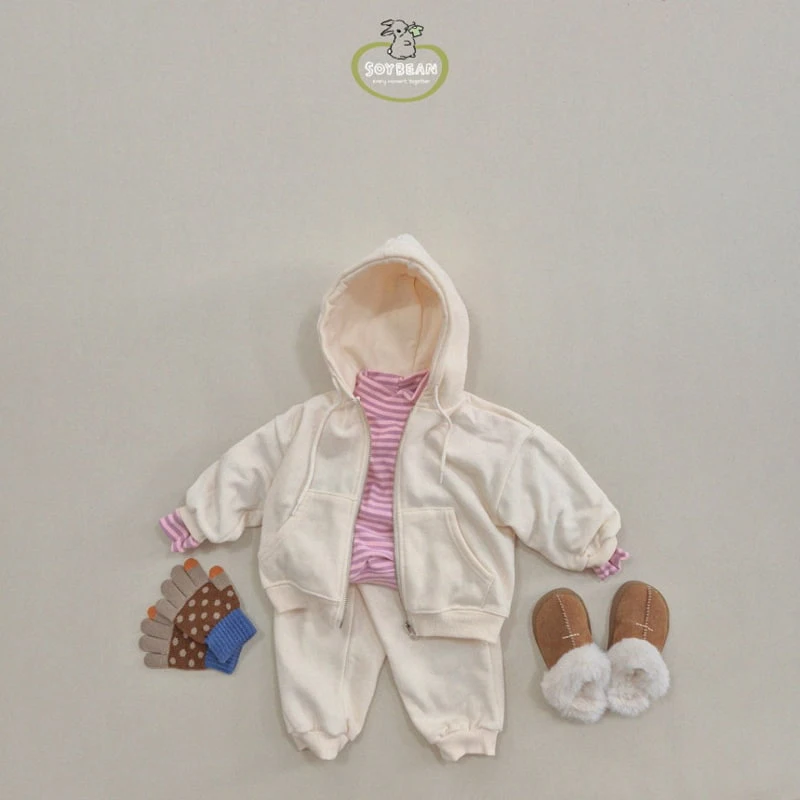 Soybean - Korean Children Fashion - #kidsshorts - Fleece Hooded Zip-up Top Bottom Set - 7