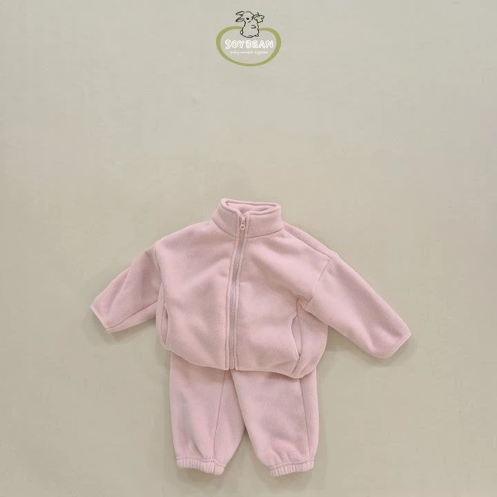 Soybean - Korean Children Fashion - #kidsshorts - Super Fleece Zip-up Top Bottom Set - 2