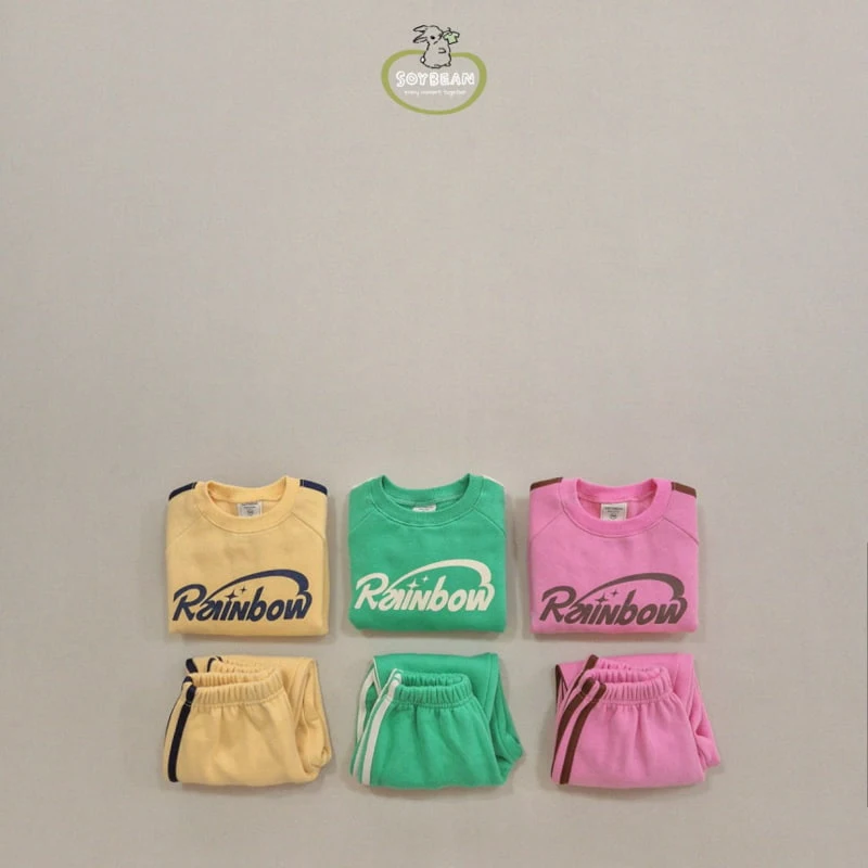 Soybean - Korean Children Fashion - #kidsstore - Fleece Rainbow Top Bottom Set - 5