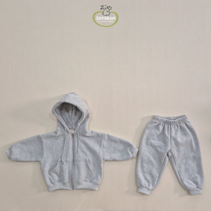 Soybean - Korean Children Fashion - #kidsstore - Fleece Hooded Zip-up Top Bottom Set - 8