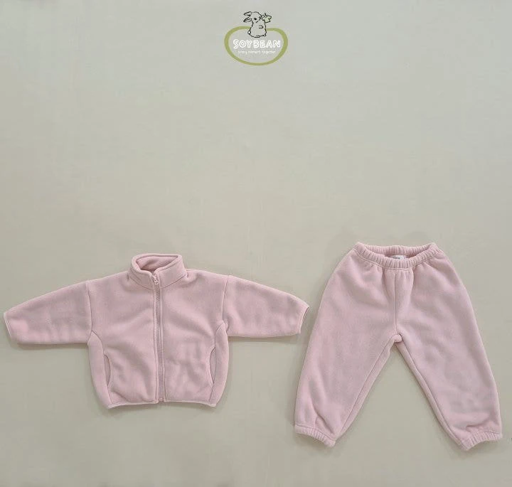 Soybean - Korean Children Fashion - #kidsstore - Super Fleece Zip-up Top Bottom Set - 3