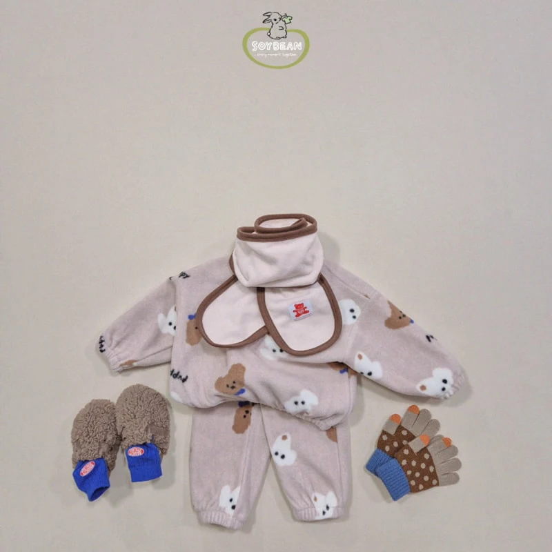 Soybean - Korean Children Fashion - #kidzfashiontrend - Fleece Puppy Mockneck Top Bottom Set - 3