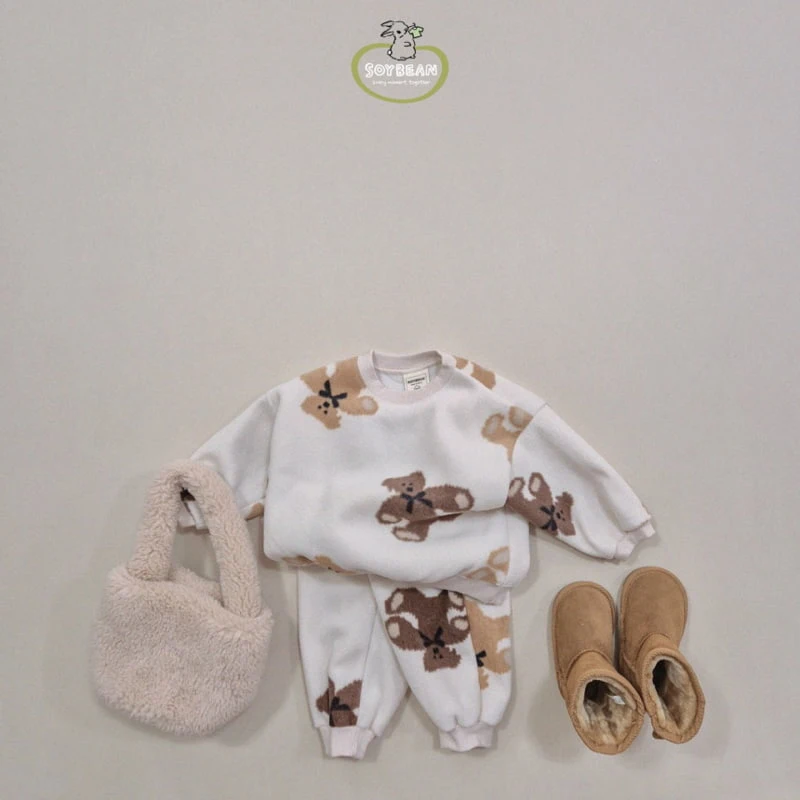 Soybean - Korean Children Fashion - #kidzfashiontrend - Teddy Fleece Top Bottom Set - 2