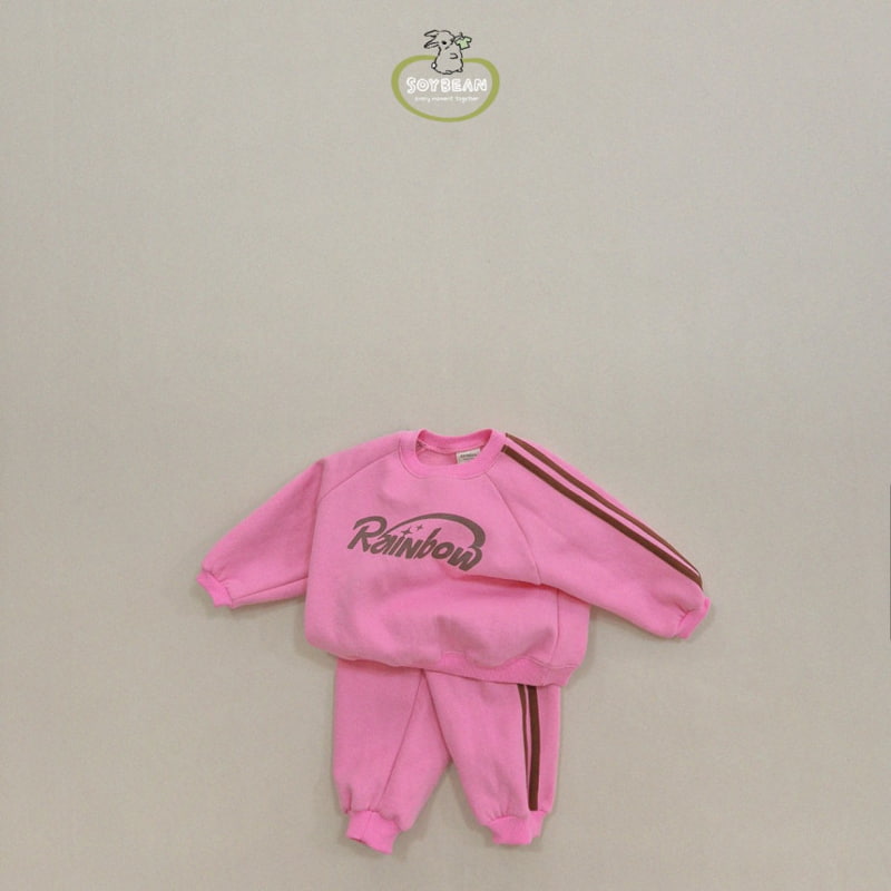 Soybean - Korean Children Fashion - #littlefashionista - Fleece Rainbow Top Bottom Set - 8