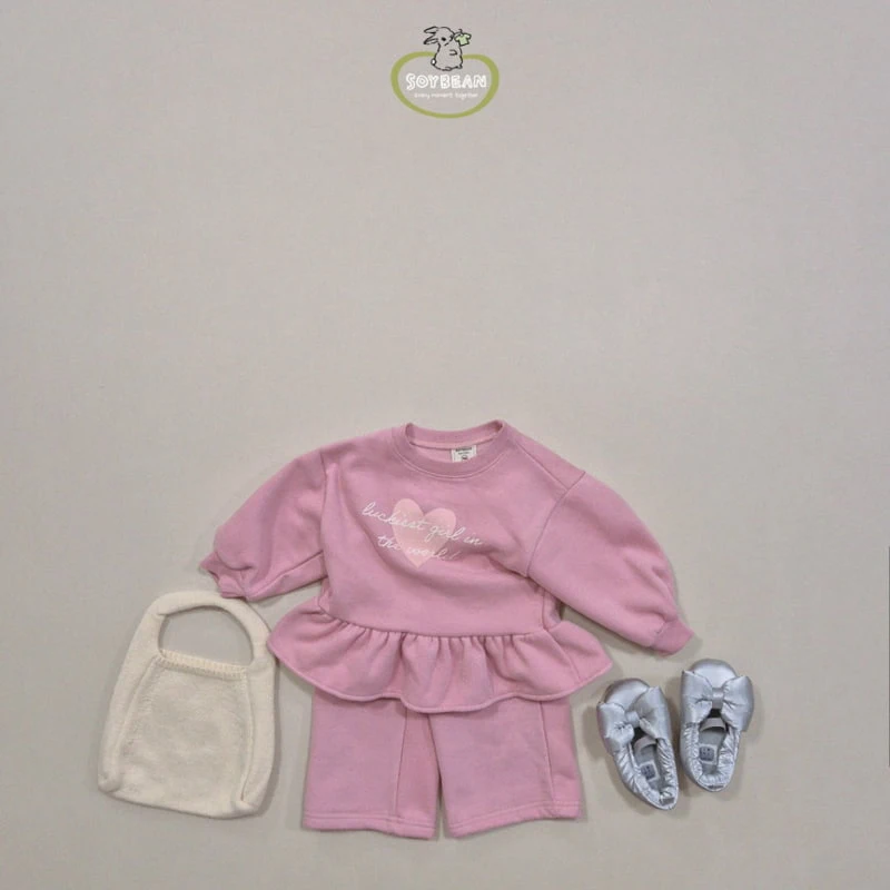 Soybean - Korean Children Fashion - #littlefashionista - Fleece Heart Girl Frill Top Bottom Set - 2