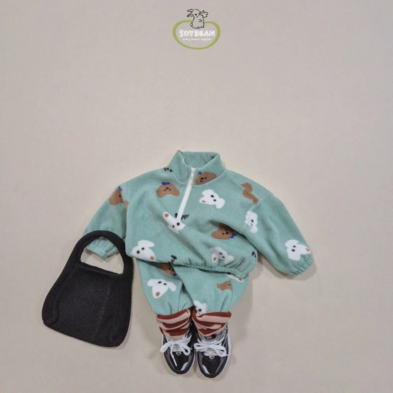 Soybean - Korean Children Fashion - #littlefashionista - Fleece Puppy Mockneck Top Bottom Set - 5