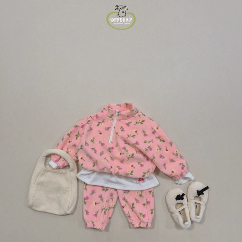 Soybean - Korean Children Fashion - #Kfashion4kids - Fleece Flower Half Top Bottom Set - 4