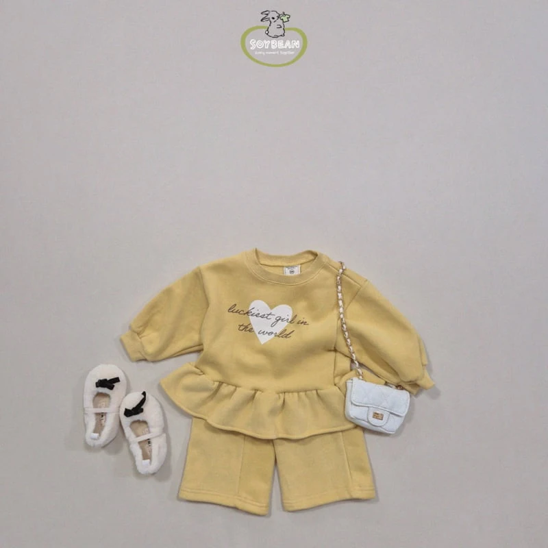 Soybean - Korean Children Fashion - #magicofchildhood - Fleece Heart Girl Frill Top Bottom Set - 3