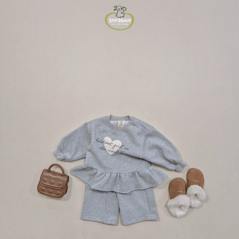 Soybean - Korean Children Fashion - #magicofchildhood - Fleece Heart Girl Frill Top Bottom Set - 4