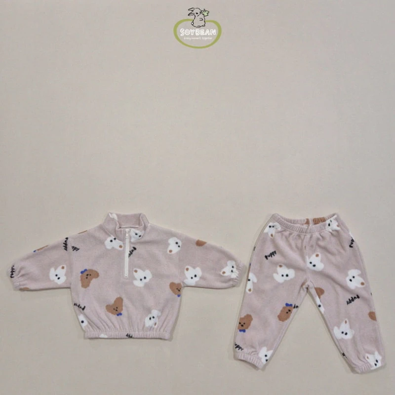 Soybean - Korean Children Fashion - #minifashionista - Fleece Puppy Mockneck Top Bottom Set - 7