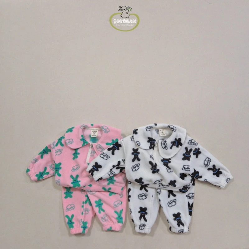 Soybean - Korean Children Fashion - #prettylittlegirls - Bunny Fleece Top Bottom Set