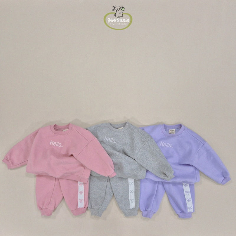 Soybean - Korean Children Fashion - #prettylittlegirls - Fleece Hello Cutie Top Bottom Set