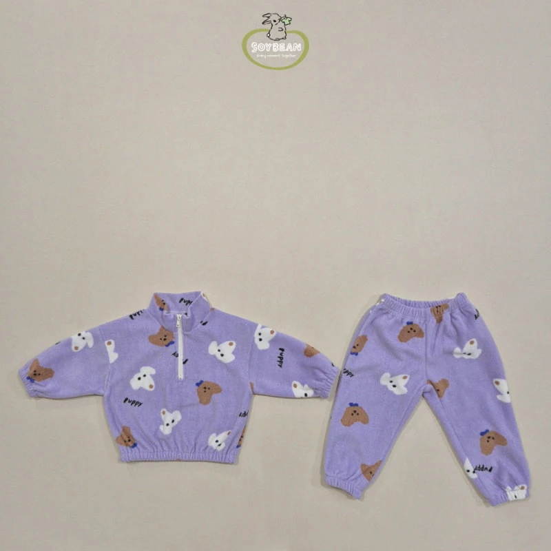 Soybean - Korean Children Fashion - #prettylittlegirls - Fleece Puppy Mockneck Top Bottom Set - 8