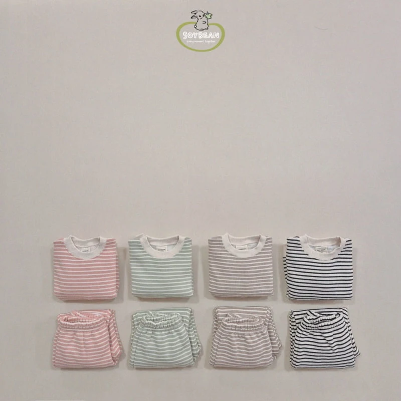 Soybean - Korean Children Fashion - #prettylittlegirls - Fleece Stripe Top Bottom Set