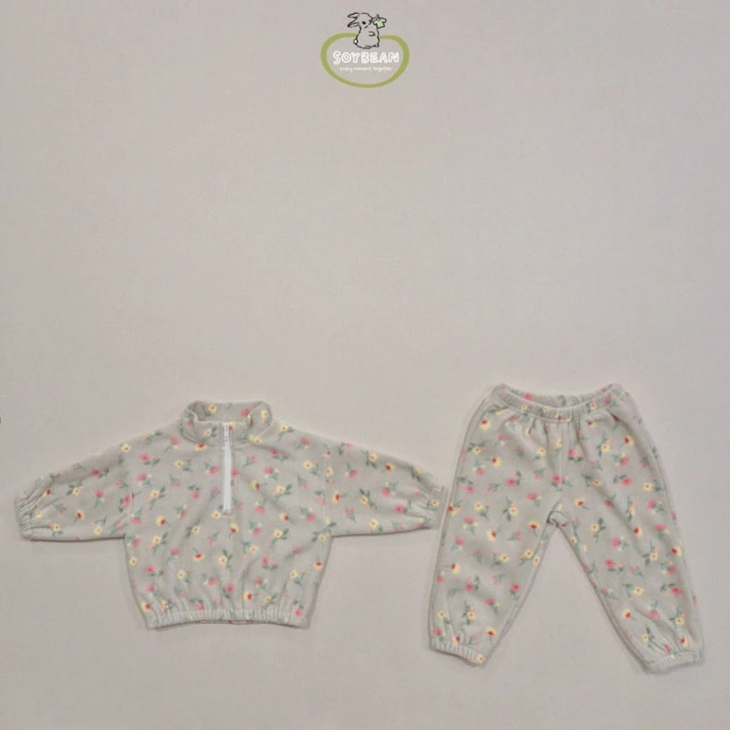 Soybean - Korean Children Fashion - #prettylittlegirls - Fleece Flower Half Top Bottom Set - 7