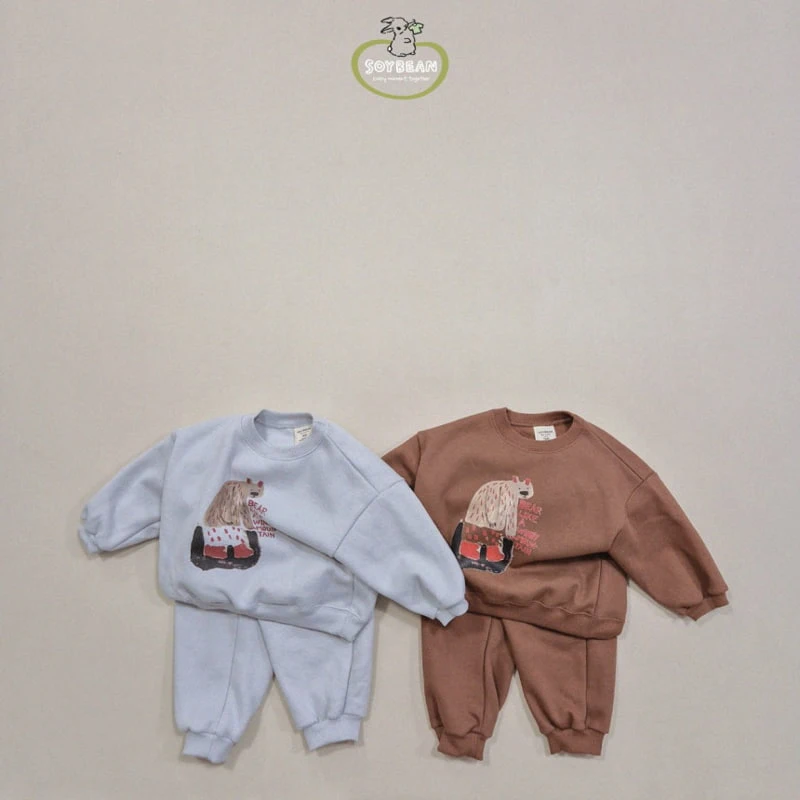 Soybean - Korean Children Fashion - #stylishchildhood - Fleece White Bear Top Bottom Set