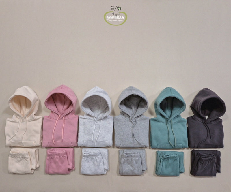 Soybean - Korean Children Fashion - #todddlerfashion - Fleece Hooded Top Bottom Set