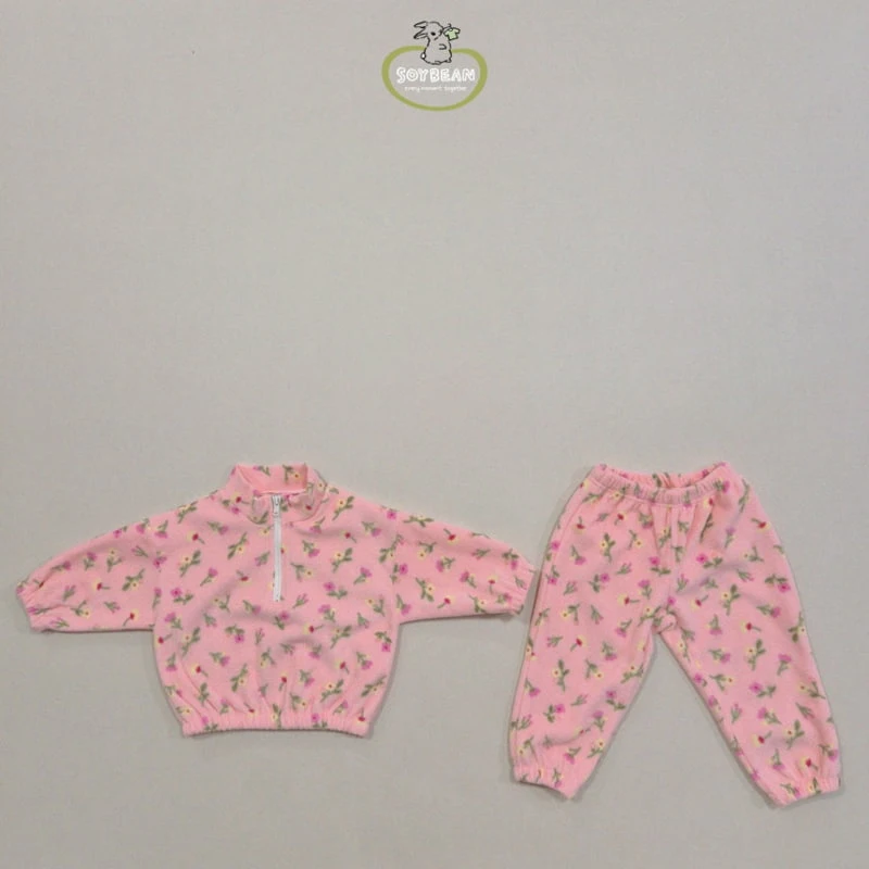 Soybean - Korean Children Fashion - #todddlerfashion - Fleece Flower Half Top Bottom Set - 8