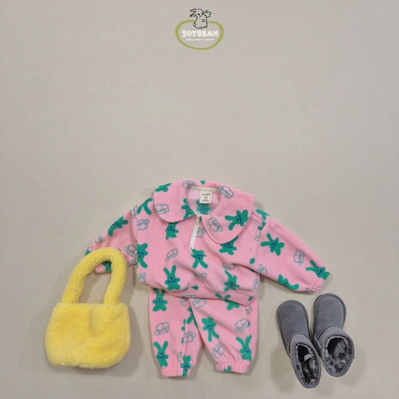 Soybean - Korean Children Fashion - #toddlerclothing - Bunny Fleece Top Bottom Set - 3