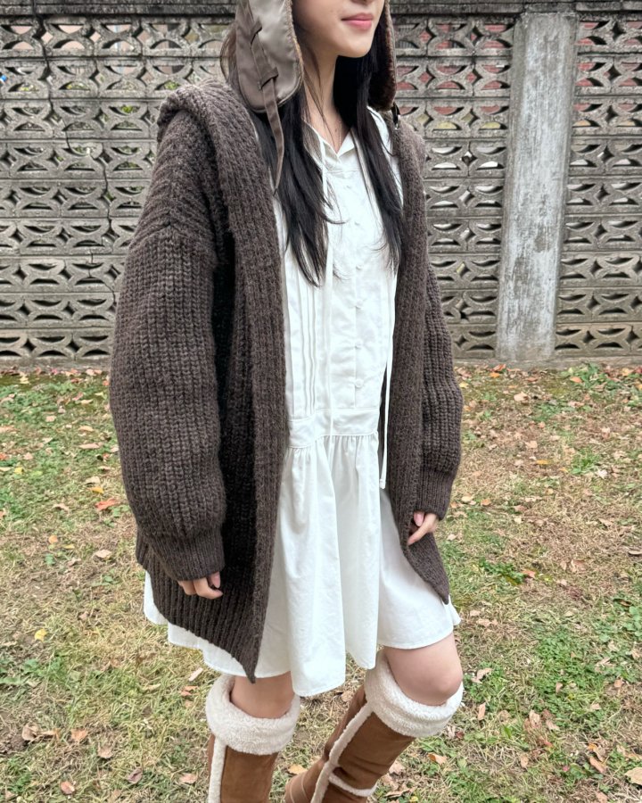 Theres - Korean Women Fashion - #momslook - Hood Wool Cardigan - 2