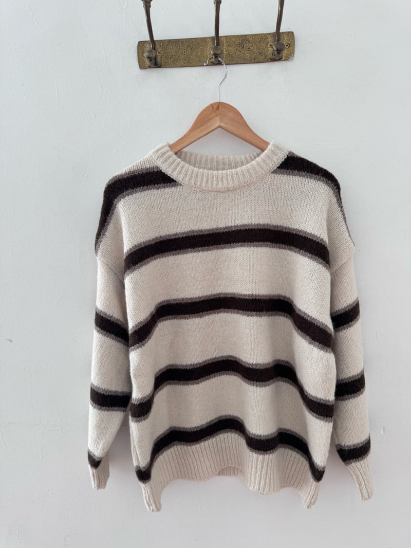 Theres - Korean Women Fashion - #momslook - Colored Stripe Knit Sweater - 3