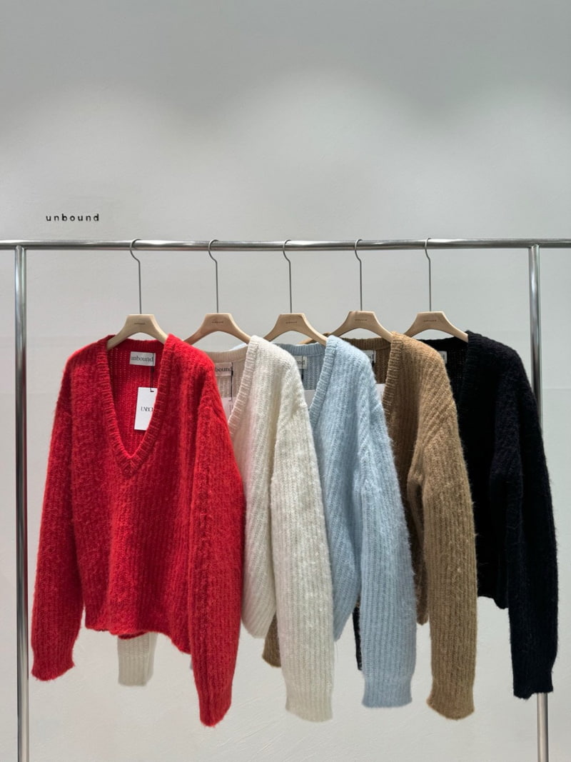 Unbound - Korean Women Fashion - #momslook - Deep V Knit Sweater