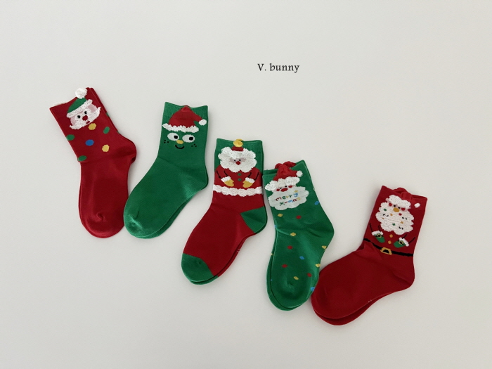 V Bunny - Korean Children Fashion - #designkidswear - Three Santa Socks Set - 2