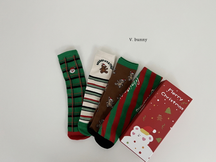 V Bunny - Korean Children Fashion - #discoveringself - Check Santa Socks Set - 5