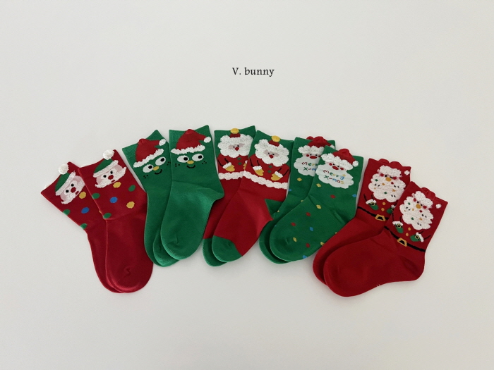 V Bunny - Korean Children Fashion - #kidsshorts - Three Santa Socks Set - 5