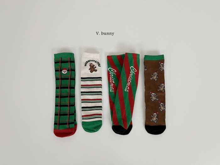 V Bunny - Korean Children Fashion - #kidsstore - Check Santa Socks Set - 8