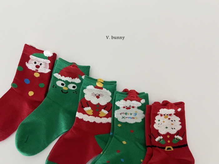 V Bunny - Korean Children Fashion - #kidsstore - Three Santa Socks Set - 6