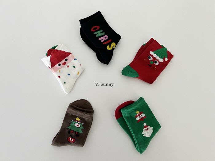 V Bunny - Korean Children Fashion - #kidsstore - Christmas Socks Set - 5