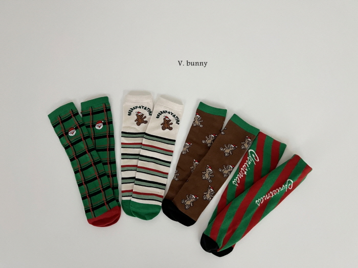 V Bunny - Korean Children Fashion - #stylishchildhood - Check Santa Socks Set