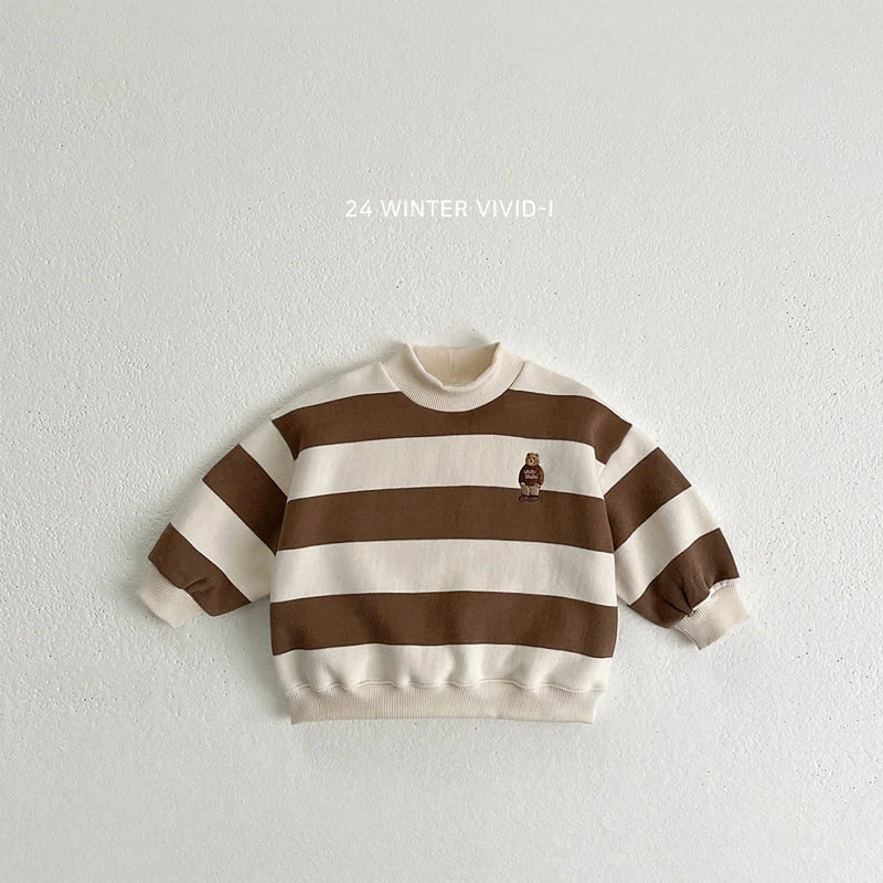 Vivid I - Korean Children Fashion - #prettylittlegirls - Big Stripe Bear Embroidery Sweatshirts - 4