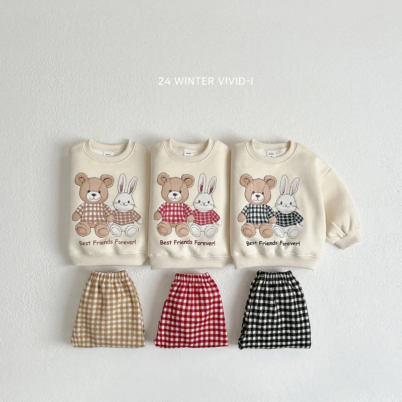 Vivid I - Korean Children Fashion - #childofig - Rabbit Bear Check Top Bottom Set