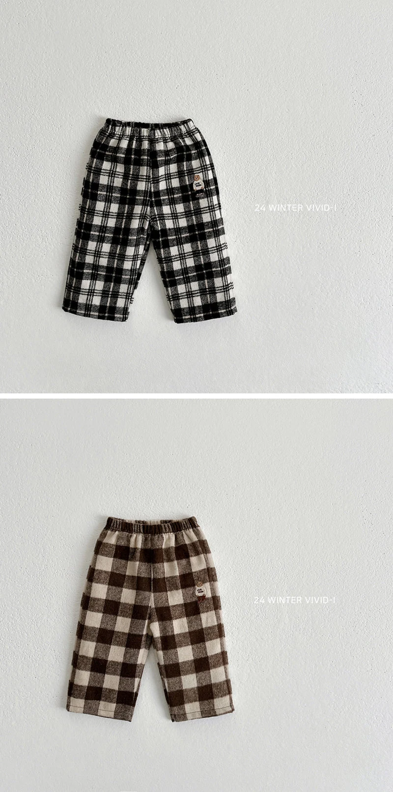 Vivid I - Korean Children Fashion - #designkidswear - Bear Embroidery Check Pants - 3