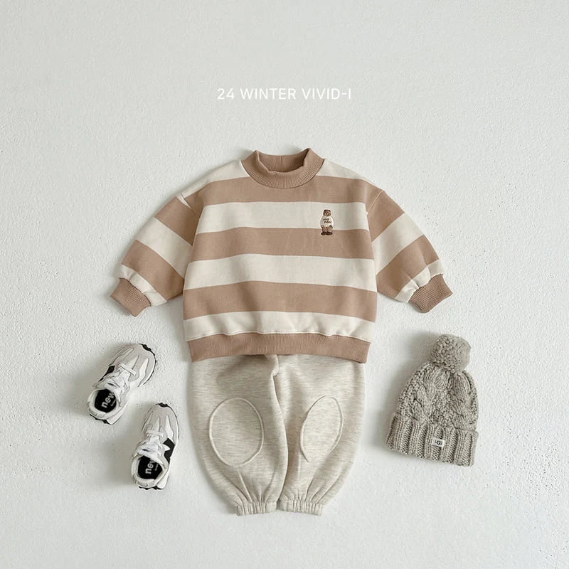 Vivid I - Korean Children Fashion - #designkidswear - Big Stripe Bear Embroidery Sweatshirts - 7