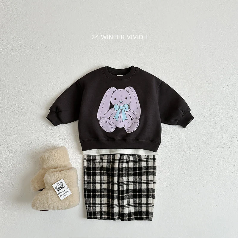 Vivid I - Korean Children Fashion - #fashionkids - Bear Embroidery Check Pants - 5