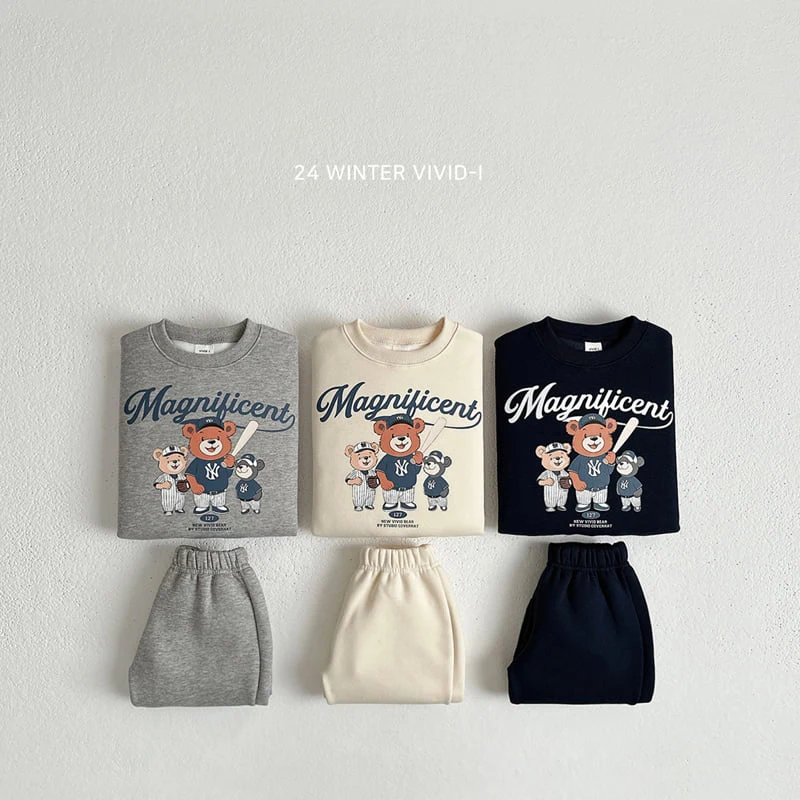 Vivid I - Korean Children Fashion - #fashionkids - Bears Baseball Top Bottom Set - 3