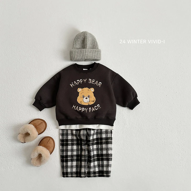 Vivid I - Korean Children Fashion - #kidsshorts - Bear Embroidery Check Pants - 6