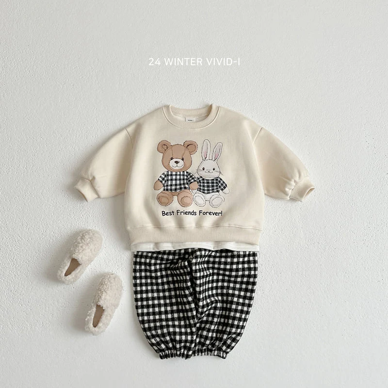 Vivid I - Korean Children Fashion - #kidsshorts - Rabbit Bear Check Top Bottom Set - 6