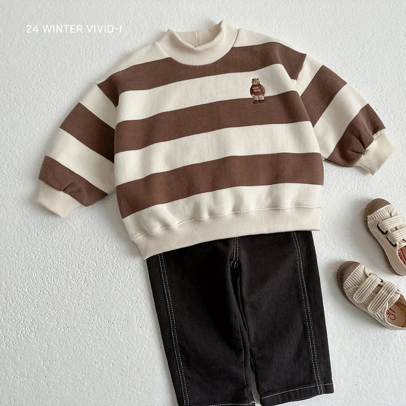 Vivid I - Korean Children Fashion - #kidzfashiontrend - Big Stripe Bear Embroidery Sweatshirts - 12