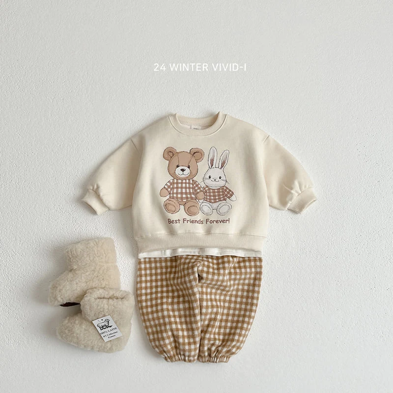 Vivid I - Korean Children Fashion - #kidzfashiontrend - Rabbit Bear Check Top Bottom Set - 8