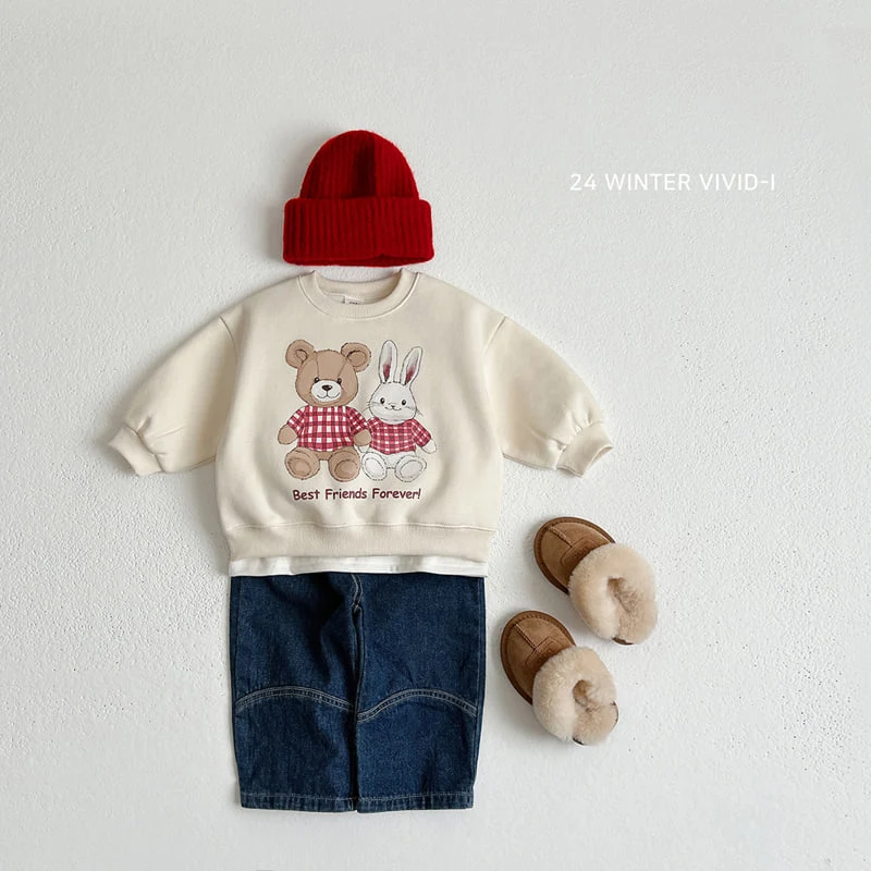 Vivid I - Korean Children Fashion - #littlefashionista - Rabbit Bear Check Top Bottom Set - 10