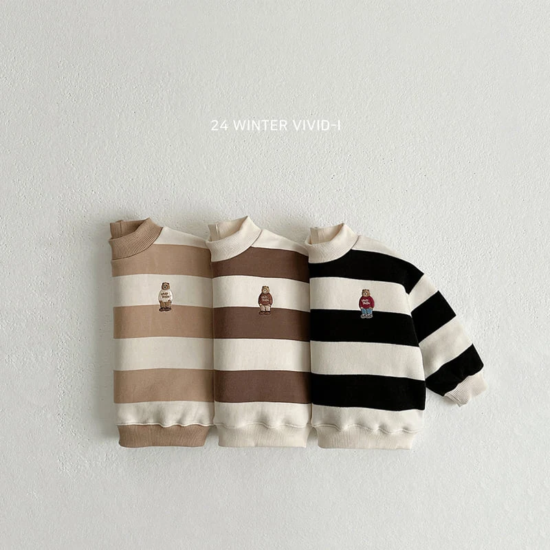 Vivid I - Korean Children Fashion - #magicofchildhood - Big Stripe Bear Embroidery Sweatshirts