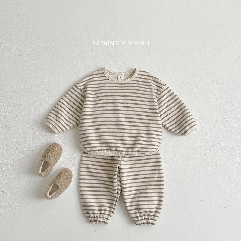 Vivid I - Korean Children Fashion - #magicofchildhood - Label Stripe Top Bottom Set - 5