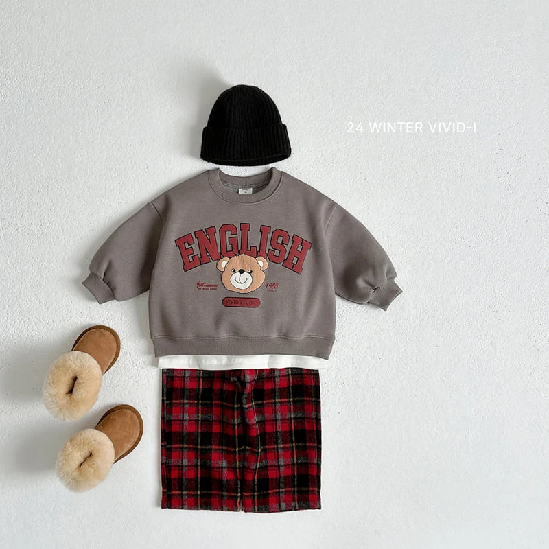 Vivid I - Korean Children Fashion - #minifashionista - Bear Embroidery Check Pants - 12